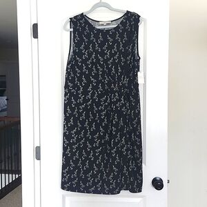 NWT LOFT Plus Black Floral Pullover MidiDress Sleeveless Wrap Size 16